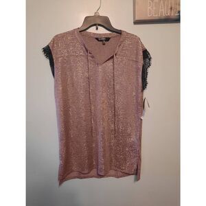 NWT LuLaRoe Elegant Grace Size L Large Shiny Pink Foil With Black Lace